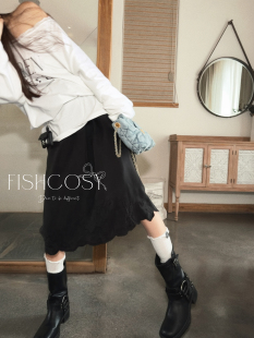 气质半裙 「绝美穿搭」腰部绑绳设计铜绣花半裙 黑色铜氨丝中裙