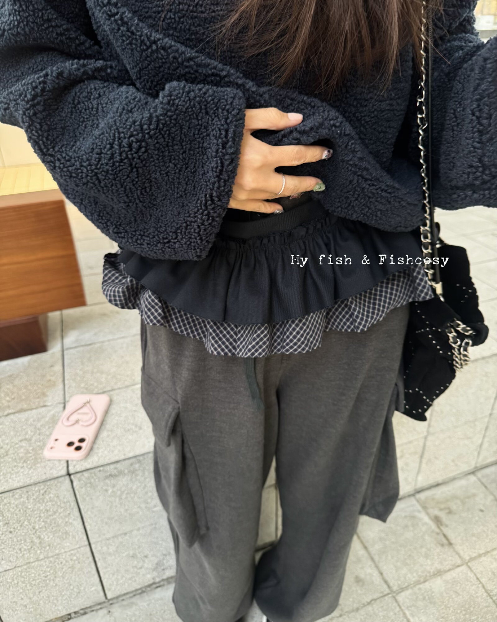 百搭格子拼接绑带屁帘韩国2025秋冬新品