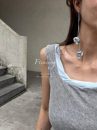 花朵耳线 Fishcosy 手工制长款耳坠 韩国设计师款 夏威夷人鱼