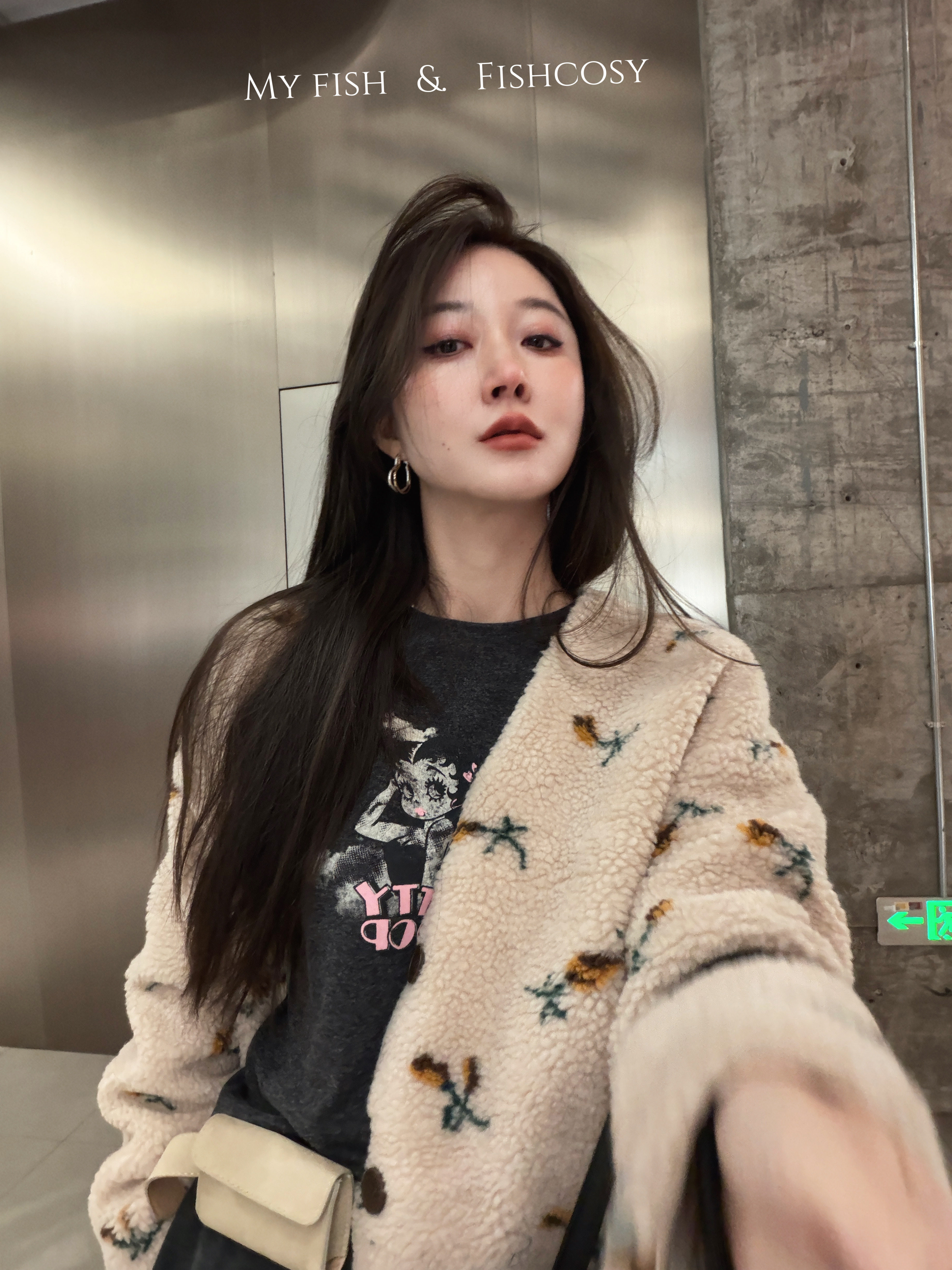 温暖冬日 Fishcosy韩国新款 甜美碎花羊羔毛内里羽绒填充外套