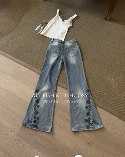 花瓣儿刺绣微喇牛仔裤