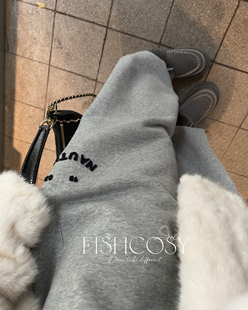 巨舒服 刺绣字母加绒卫裤 韩国设计师新品 fish 休闲裤 鱼家新品