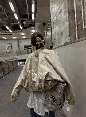 韩国短款 Fishcosy 落肩剪裁 休闲小风衣 早秋拉链立领外套 简洁