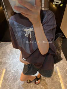 Fishcosy   蝴蝶结大版棉t 韩国货 宽松款特价不退不换