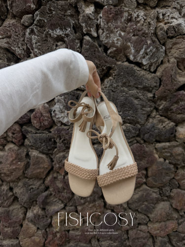 韩国订单rura 羊皮编织流苏凉鞋超舒服精致手工凉鞋