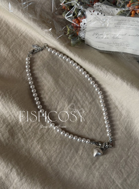 小众银灰色珠珠 爱心锁骨链 百搭项链韩国2026春夏新品夏威夷人鱼