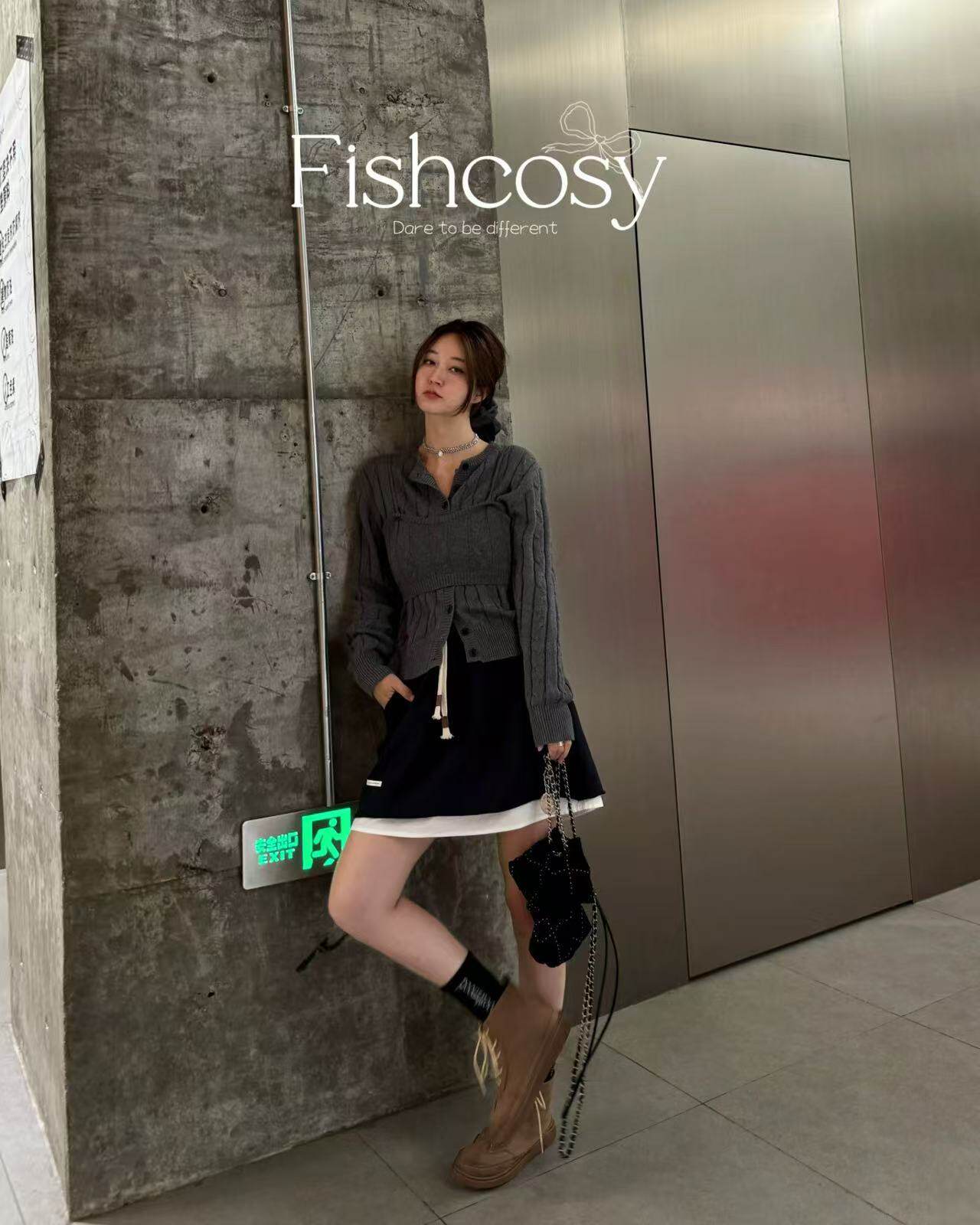 特价不退换/韩货 鱼自留 麻花针织开衫短款吊带两件套