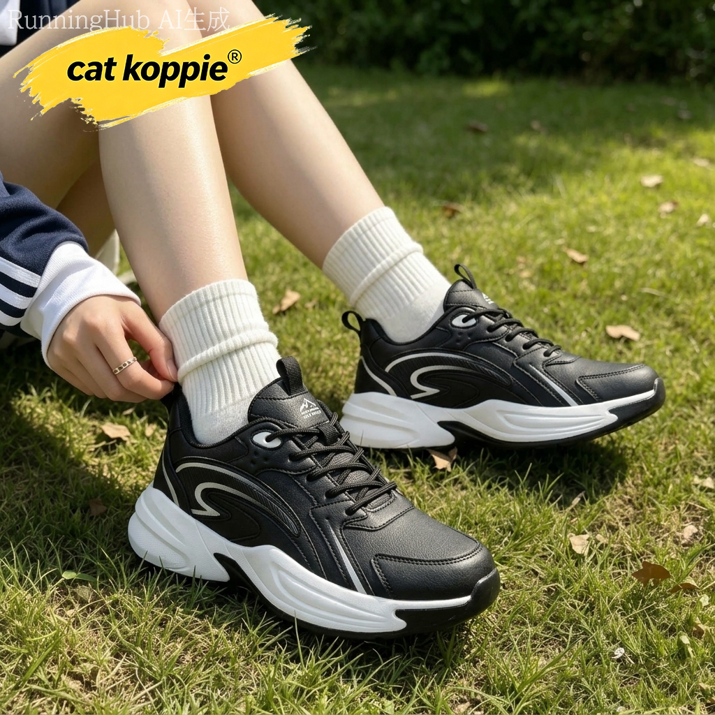 Cat Koppie运动鞋男鞋秋季网面透气内增高男士皮面防水休闲鞋