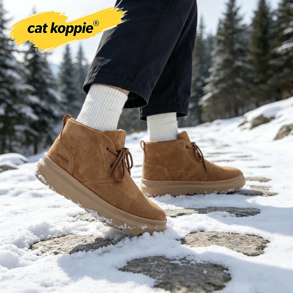 Cat Koppie秋季男士舒适平底系带款纯色圆头潮流时尚靴休闲短靴