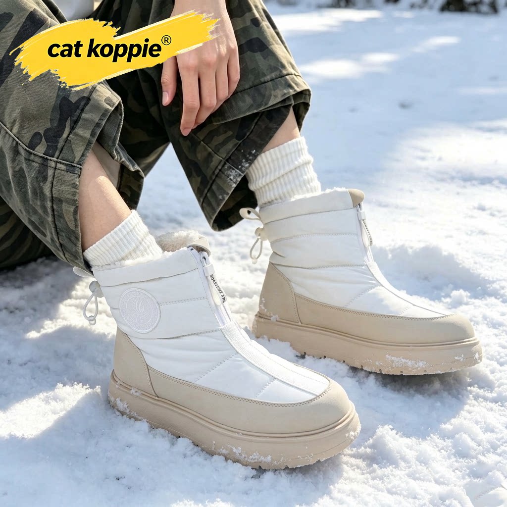 Cat Koppie户外雪地靴冬季加绒户外大棉靴加厚防滑滑雪靴东北棉鞋