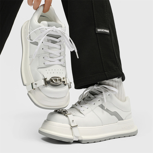 【香港&轻奢】邓为同款黑白绑带方头板鞋男厚底增高小众休闲情侣