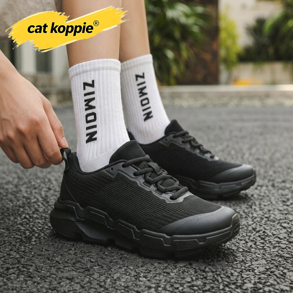 Cat Koppie黑色简约飞织厚底缓震防滑运动网面透气耐磨舒低帮男鞋