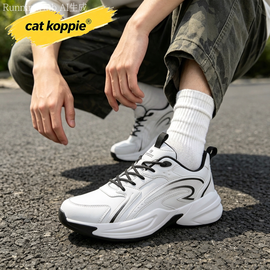 Cat Koppie男鞋秋季皮面运动鞋男旋转免系带加绒棉鞋大码跑步潮鞋