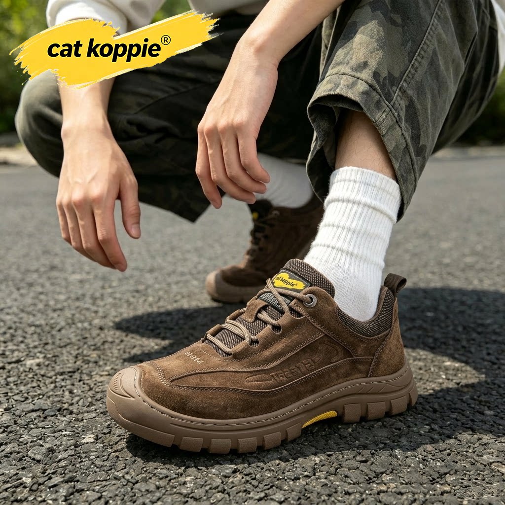 Cat Koppie棕色复古工装厚底防滑工装鞋反绒耐磨耐穿舒适低帮男鞋