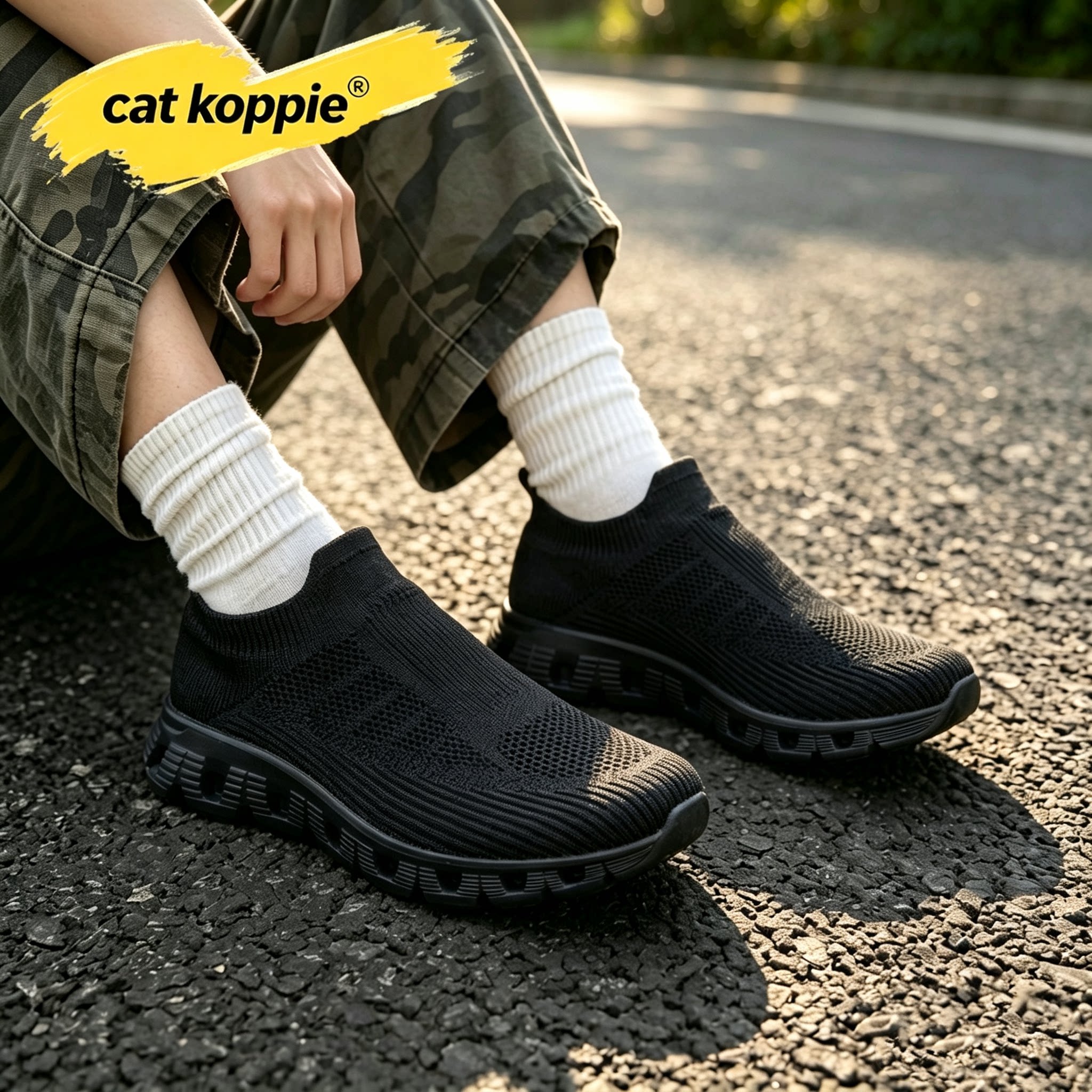 Cat Koppie网面鞋底减震运动鞋轻便透气一脚蹬袜子鞋潮男鞋