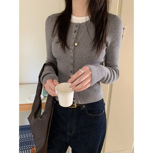 内搭外穿打底修身 实拍美式 上衣女新款 针织衫 毛衣3614 咖色v领长袖