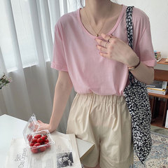 Real shot short sleeve Korean loose drape top girl student basic T-shirt