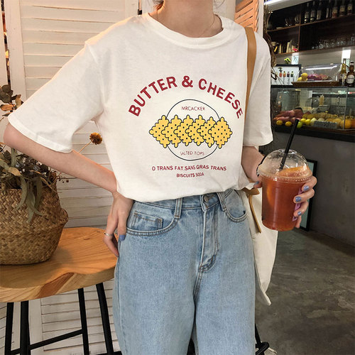 Selling price no less than 27 new printed biscuit pattern base short sleeve T-shirt women have been inspected