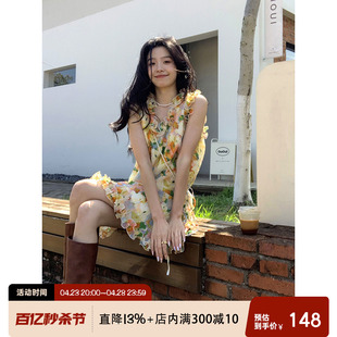 背心裙连衣裙 碎花花朵无袖 yesroom「巴塞罗那街头」度假甜美法式