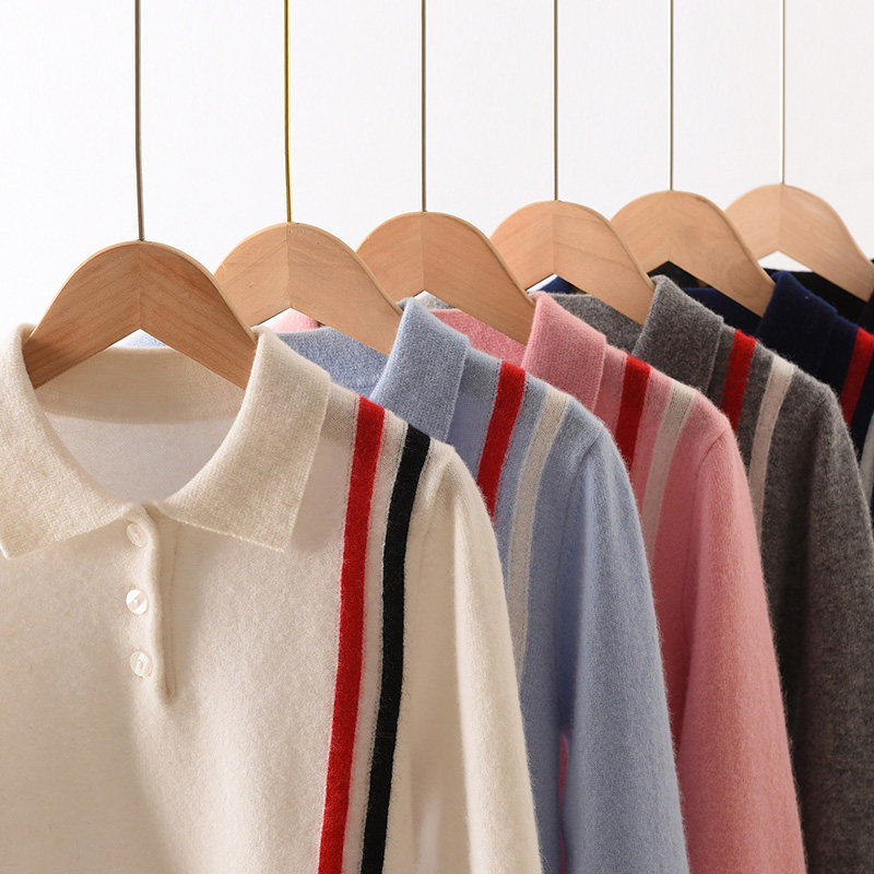新款条纹羊毛衫儿童翻领薄款毛衣男童打底针织羊绒POLO衫女童大童