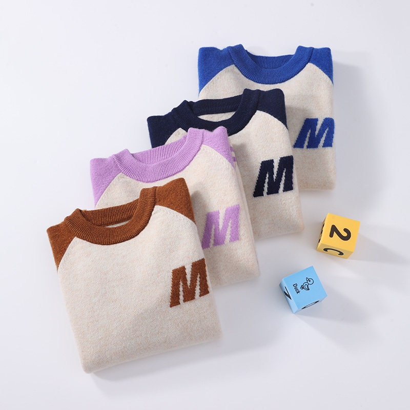 羊毛衫儿童半高圆领毛衣针织薄款打底羊绒衫男童女童2025新款拼色