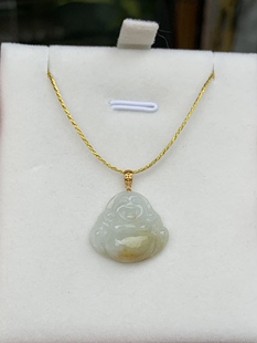 18K镶嵌天然A货翡翠玉佛吊坠 冰种黄翡佛公挂坠 迷你站佛爷项坠