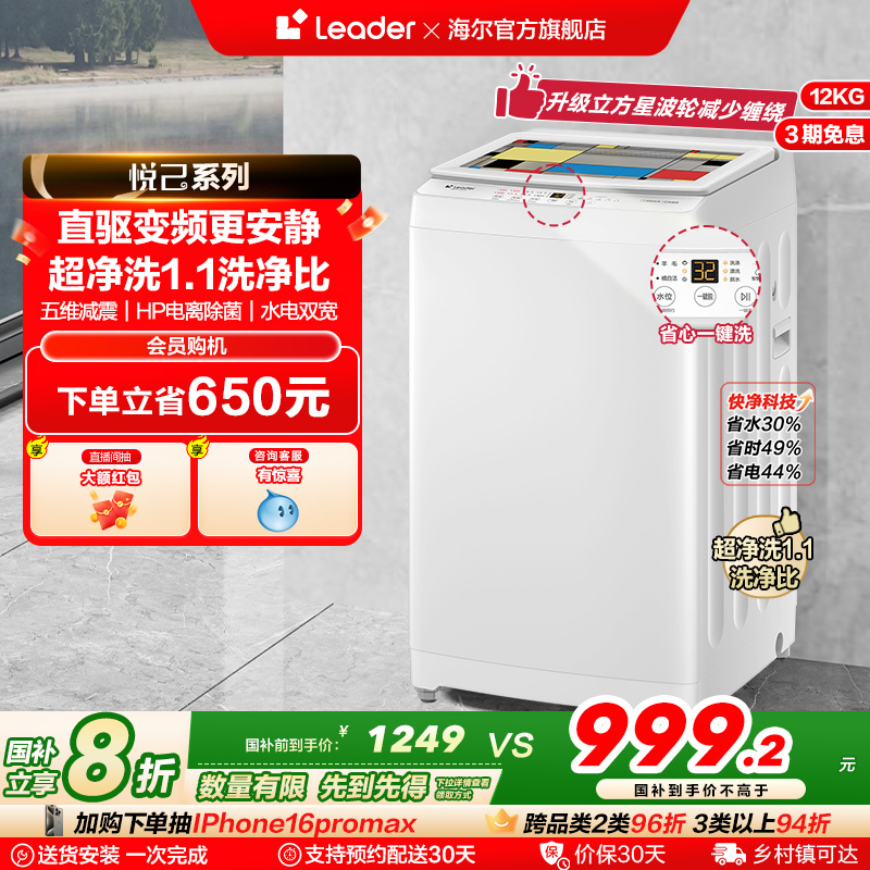 直驱变频海尔智家leader统帅防缠绕12kg租房波轮洗衣机全自动556