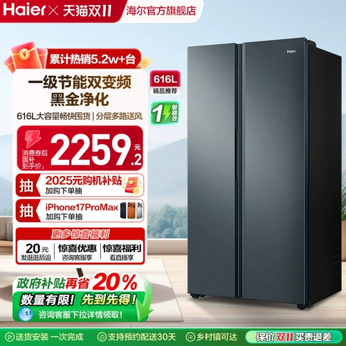 Правительственные субсидии для Haier 616L Большая мощность двойная дверная дверь. Домохозяйство первоклассное ультратонкое ультра-тонкое холодильное холодильник с морозом