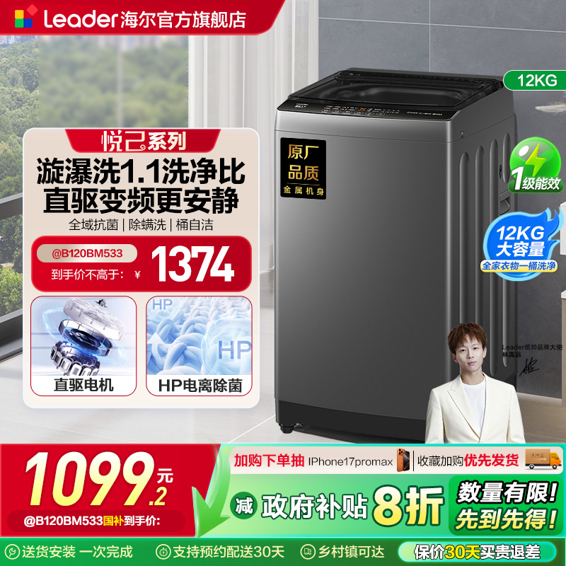 直驱变频海尔智家Leader统帅波轮洗衣机12kg家用全自动大容量533