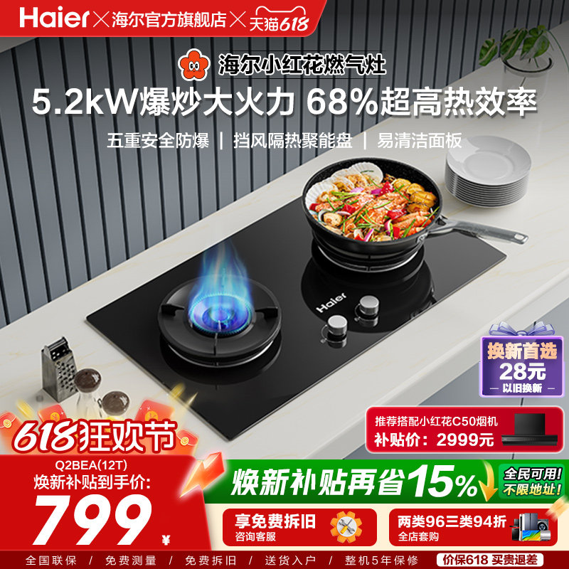 海尔小红花套系Q2BEA燃气灶煤气灶双灶家用天然气灶台