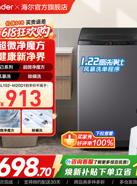 以旧换新补贴海尔出品统帅10.2KG全自动波轮洗衣机租房家用20D1
