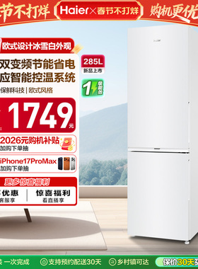 政府以旧换新补贴海尔285L双开两门小型冰箱租房家用风冷一级能效