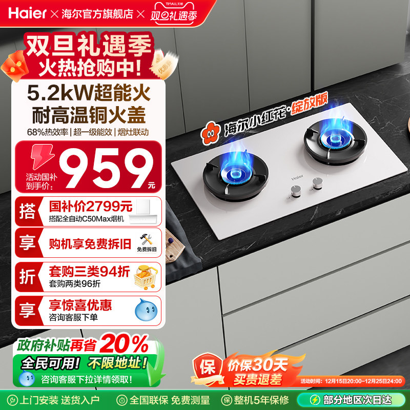 海尔小红花超能火燃气灶天然气煤气灶家用双猛火灶台Q2BEC