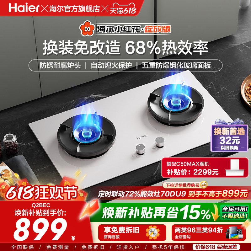 海尔小红花超能火燃气灶天然气煤气灶家用双猛火灶台Q2BEC