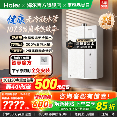 【重磅新品】海尔麦浪燃气热水器K70H天然气家用一级能效无冷凝水