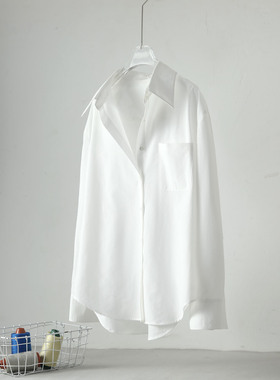 韩版白色翻领长袖衬衫女2026早春款宽松简约时尚衬衣气质上衣