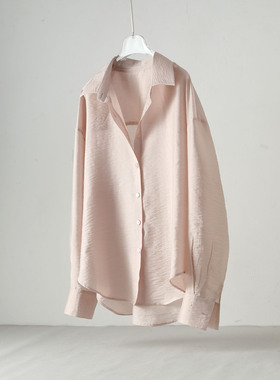 通勤风天丝衬衫女长袖宽松防晒开衫中长款百搭上衣