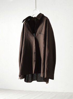 简约风长袖衬衫女宽松垂感中长款亚麻衬衣高级感设计感上衣