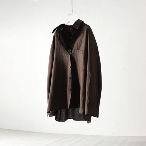 简约风亚麻长袖宽松中长衬衫女