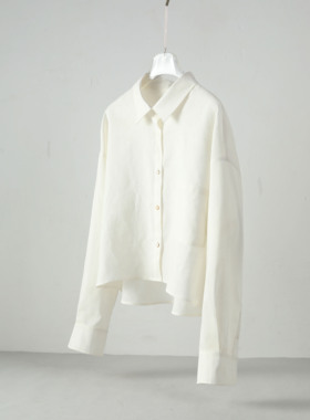 棉麻麻衬衫女长袖2025春秋装新款文艺休闲宽松短款白色长袖衬衣