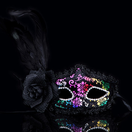 千奇坊圣诞节面具舞会派对侧边花朵威尼斯公主面具高档玫瑰面具女