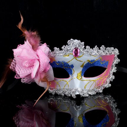 千奇坊圣诞节面具舞会派对侧边花朵威尼斯公主面具高档玫瑰面具女