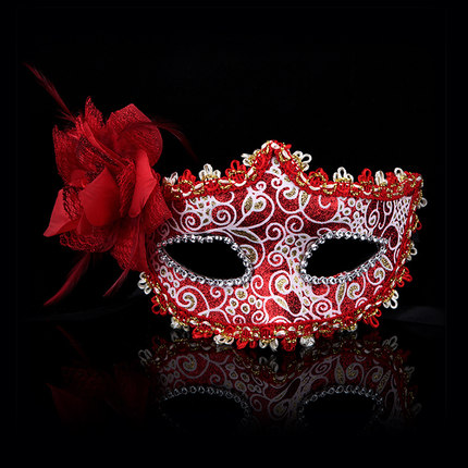 千奇坊圣诞节面具舞会派对侧边花朵威尼斯公主面具高档玫瑰面具女