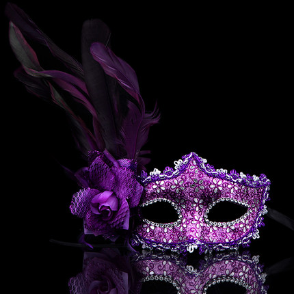 千奇坊圣诞节面具舞会派对侧边花朵威尼斯公主面具高档玫瑰面具女