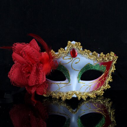 千奇坊圣诞节面具舞会派对侧边花朵威尼斯公主面具高档玫瑰面具女