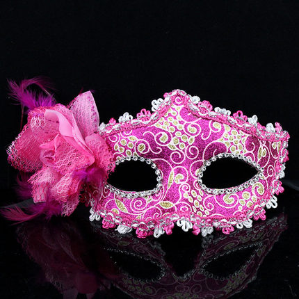千奇坊圣诞节面具舞会派对侧边花朵威尼斯公主面具高档玫瑰面具女