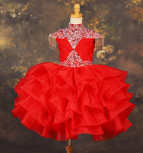 主持人演出服女童比赛短裙晚礼服儿童演出服女童公主裙歌唱晚礼服