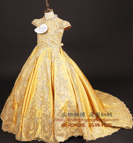 大拖尾女童礼服走秀钢琴表演服