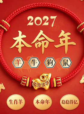 2027羊年本命年红手绳手工编织小羊太岁红绳手链男女儿童好运礼物