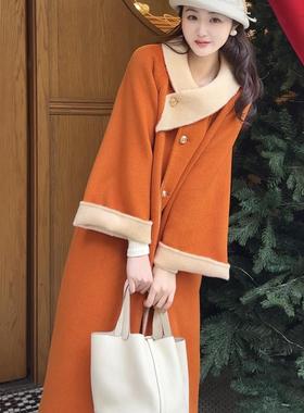 乔与乔伊 柿柿如意 法式复古橙色双面羊毛大衣
